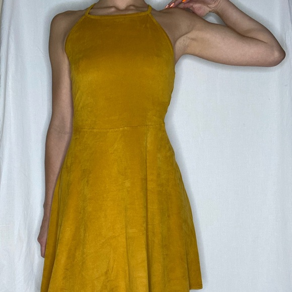 Love, Fire mustard yellow Dress, faux Suede, Size Small - Picture 1 of 16